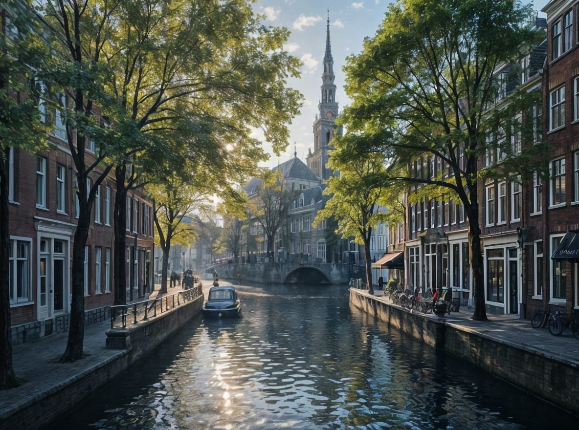Utrecht's Oudegracht: Oil Painting with Dom Tower