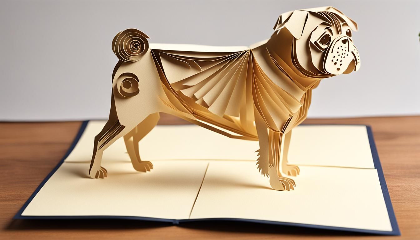 Kirigami Pug Dog Paper Sculpture