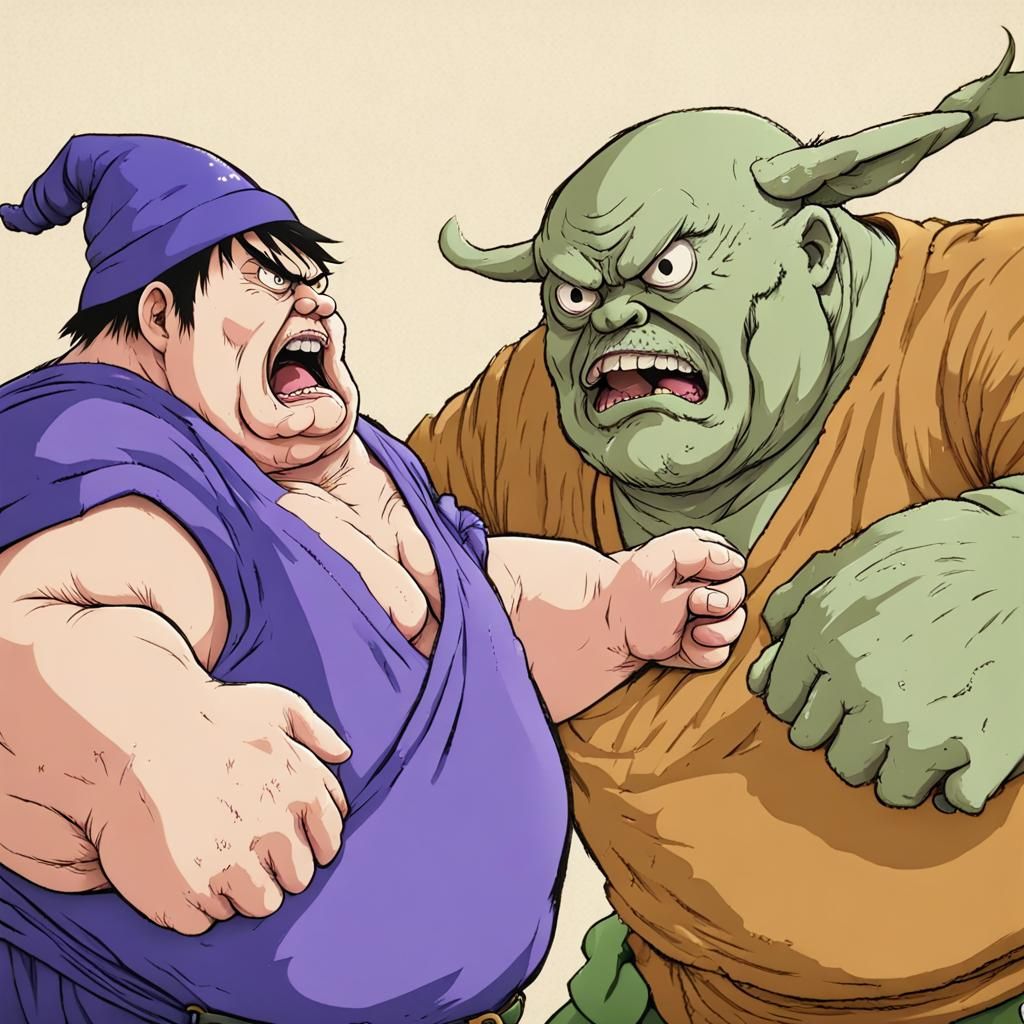 Cartoon Hero Battles Ugly Wizard