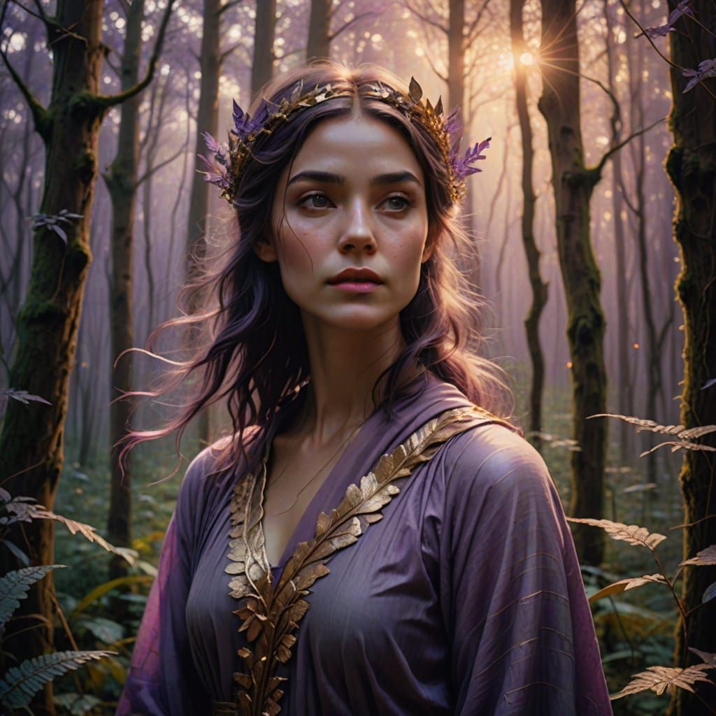 Ethereal Woman in Forest, Whimsical Fantasy Art