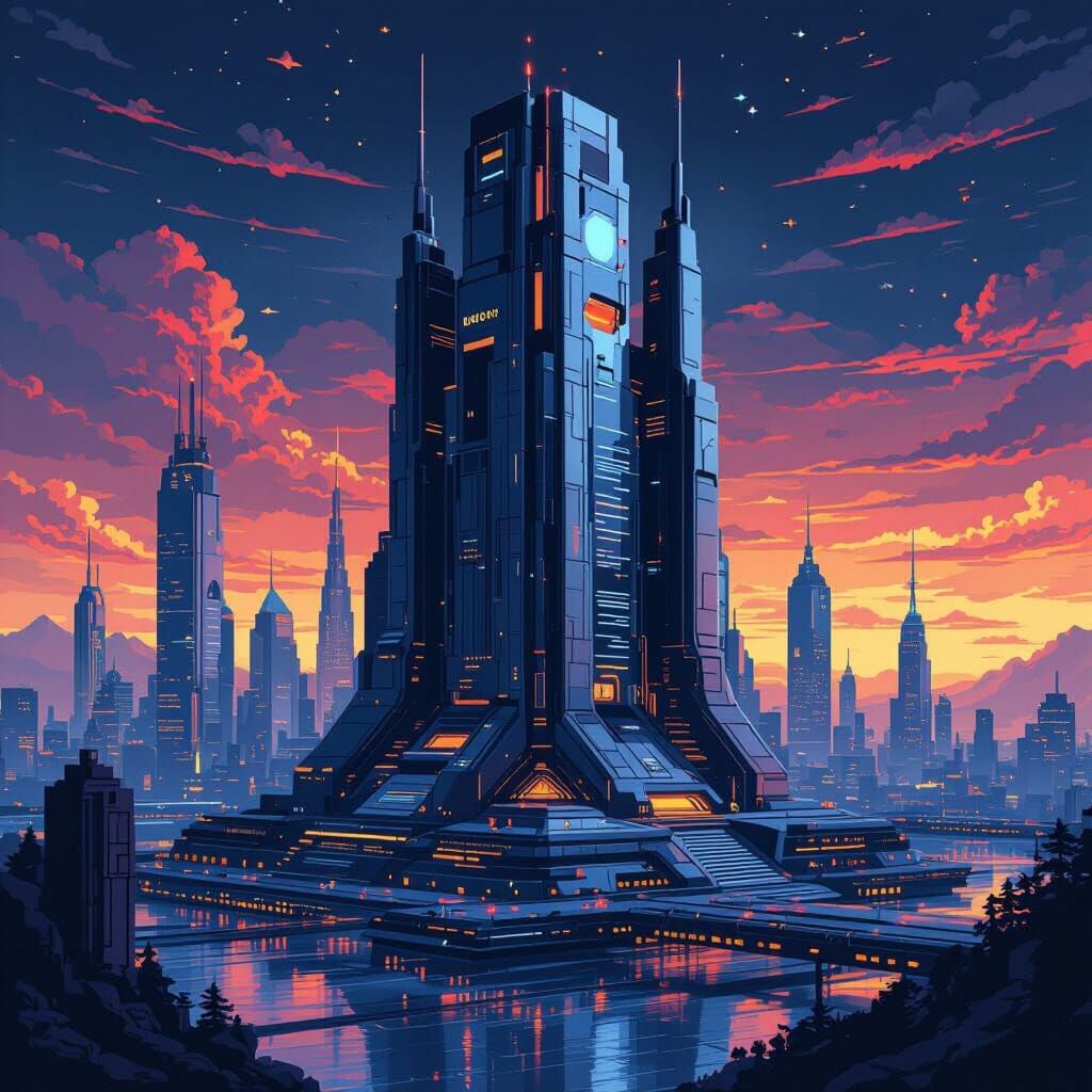 Pixel Art Central Defense Command Building