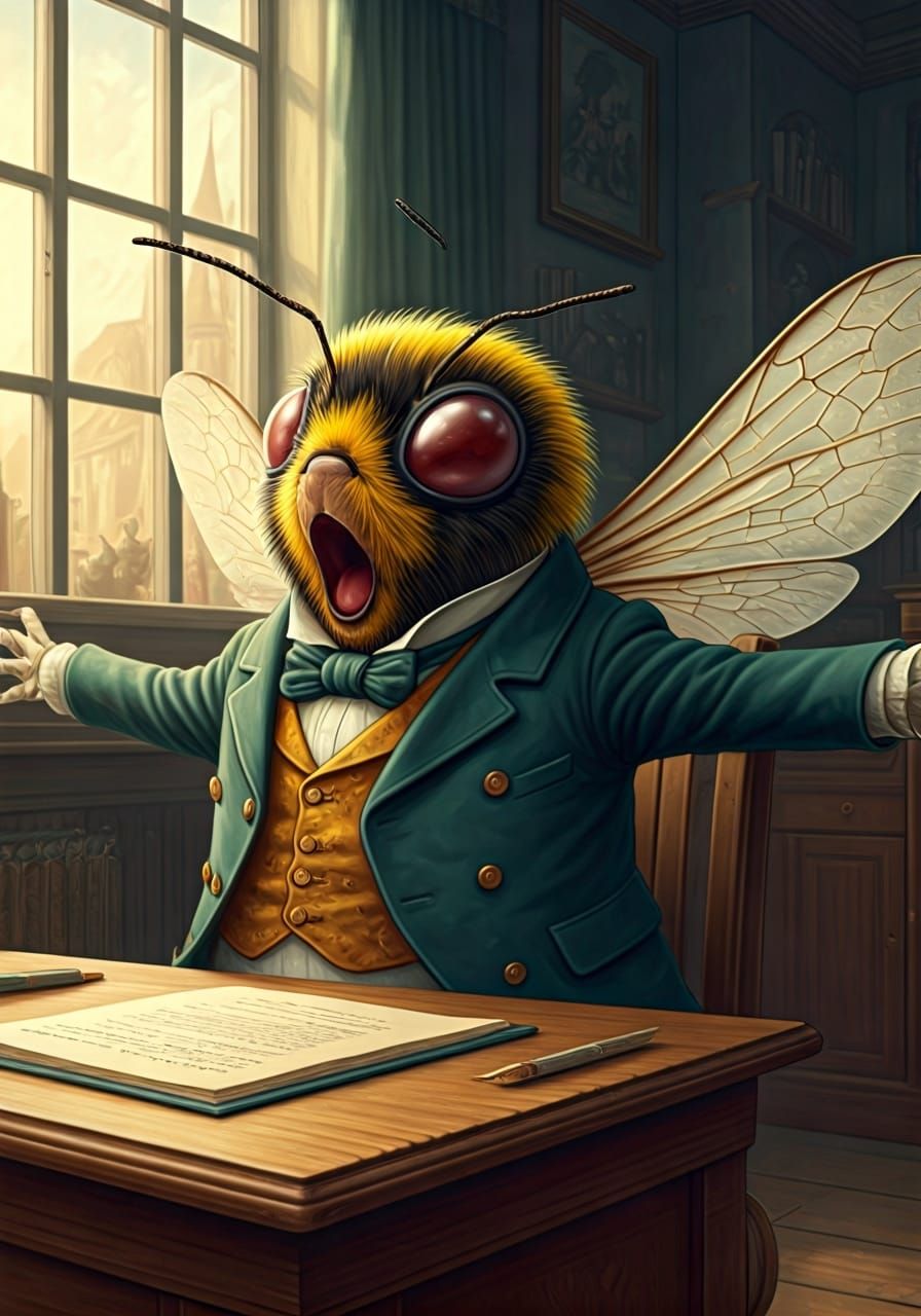 Victorian Bee Schoolboy in Arthur Rackham Style