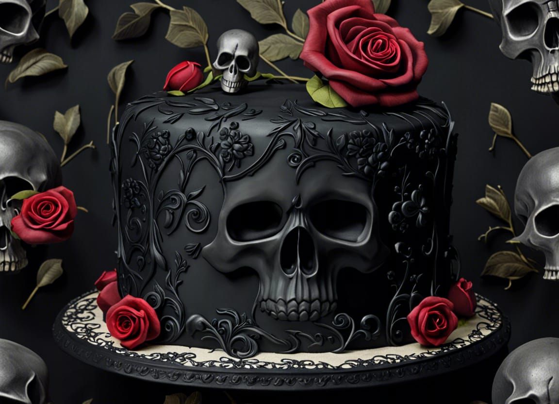 Black Gothic Cake with Cemetery Backdrop