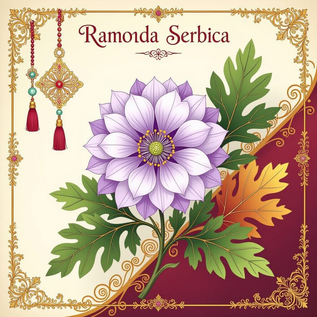 Lilac Ramonda Flower in Vintage Anime Style