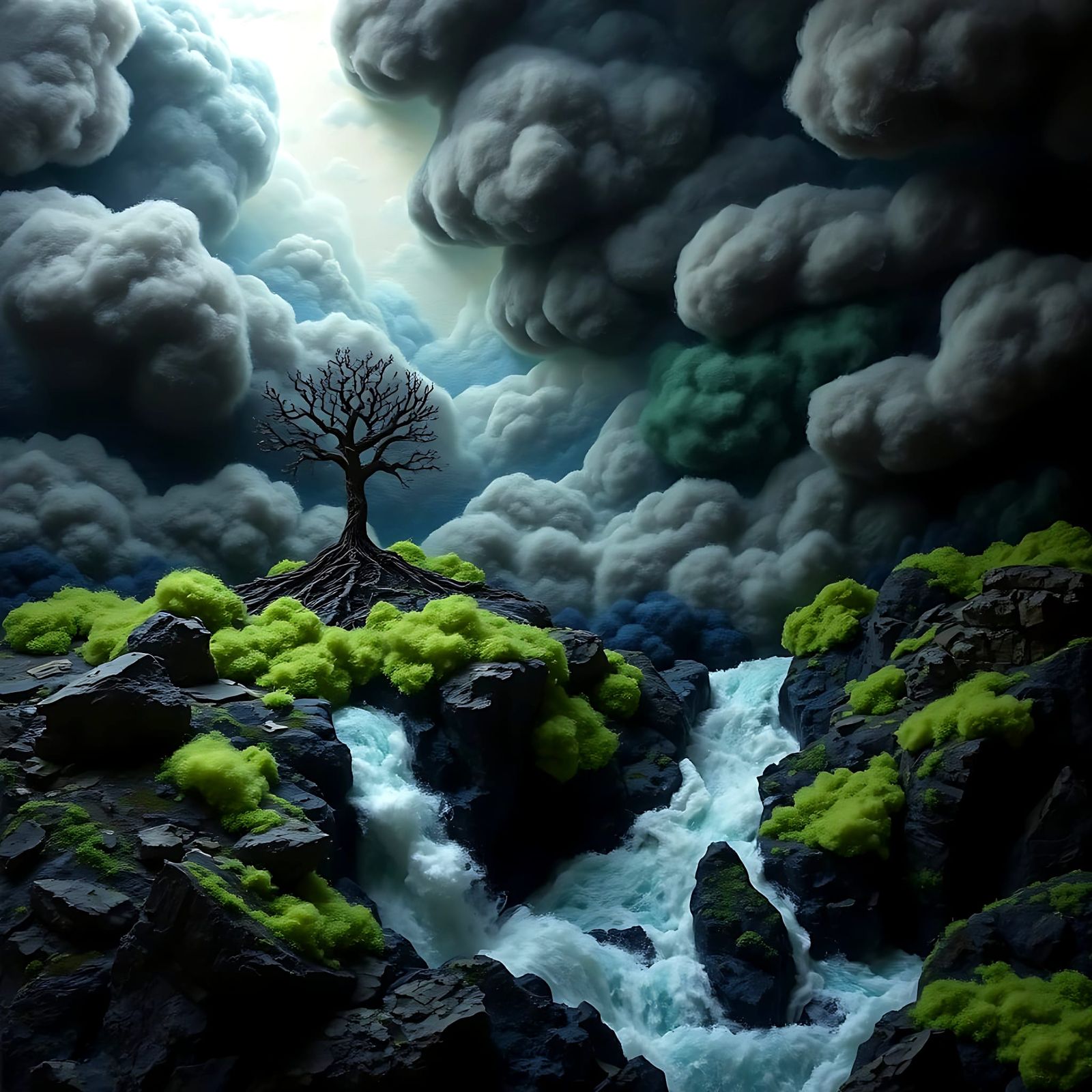 Surreal Wensleydale Wool Landscape with Dramatic Stormy Sky