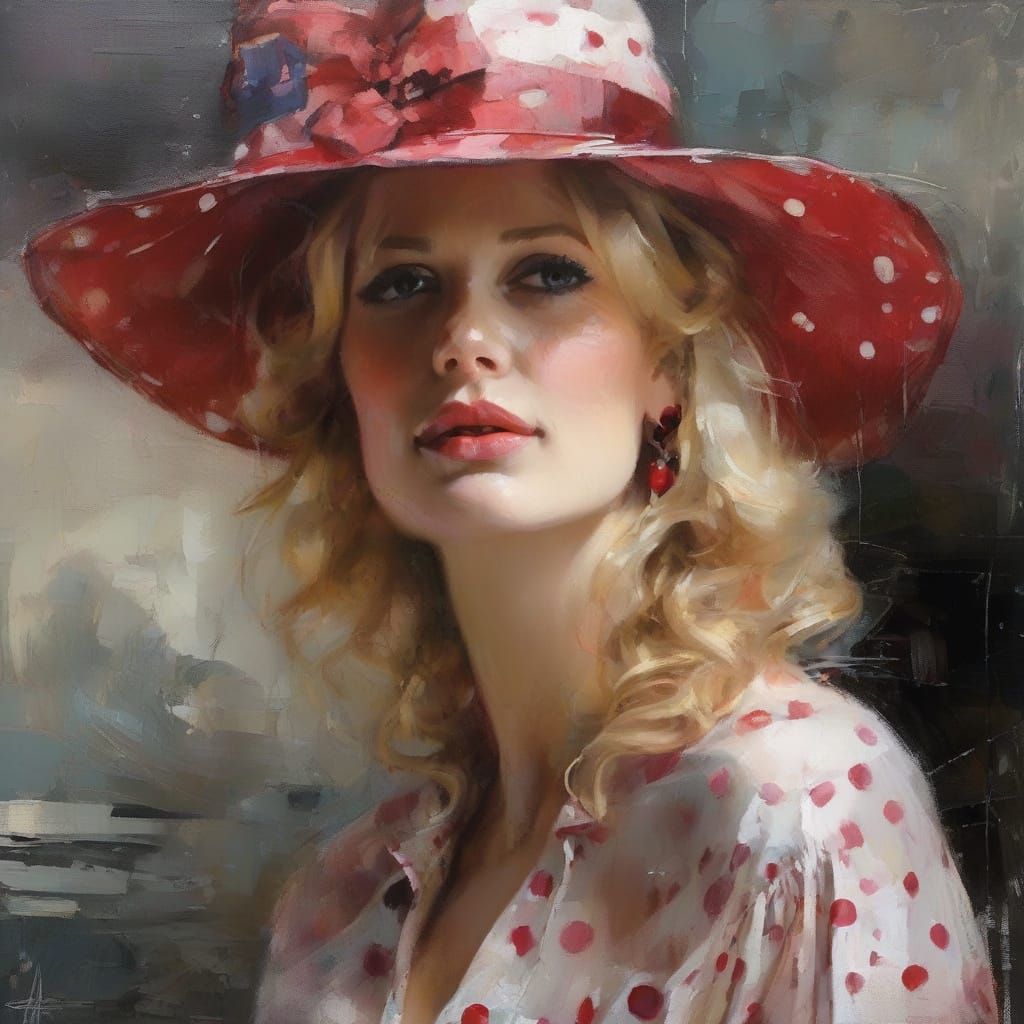 portrait of beautiful blonde woman Polka Dots Print dress