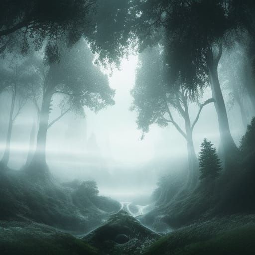 Eerie Misty Forests: A Dramatic Digital Painting