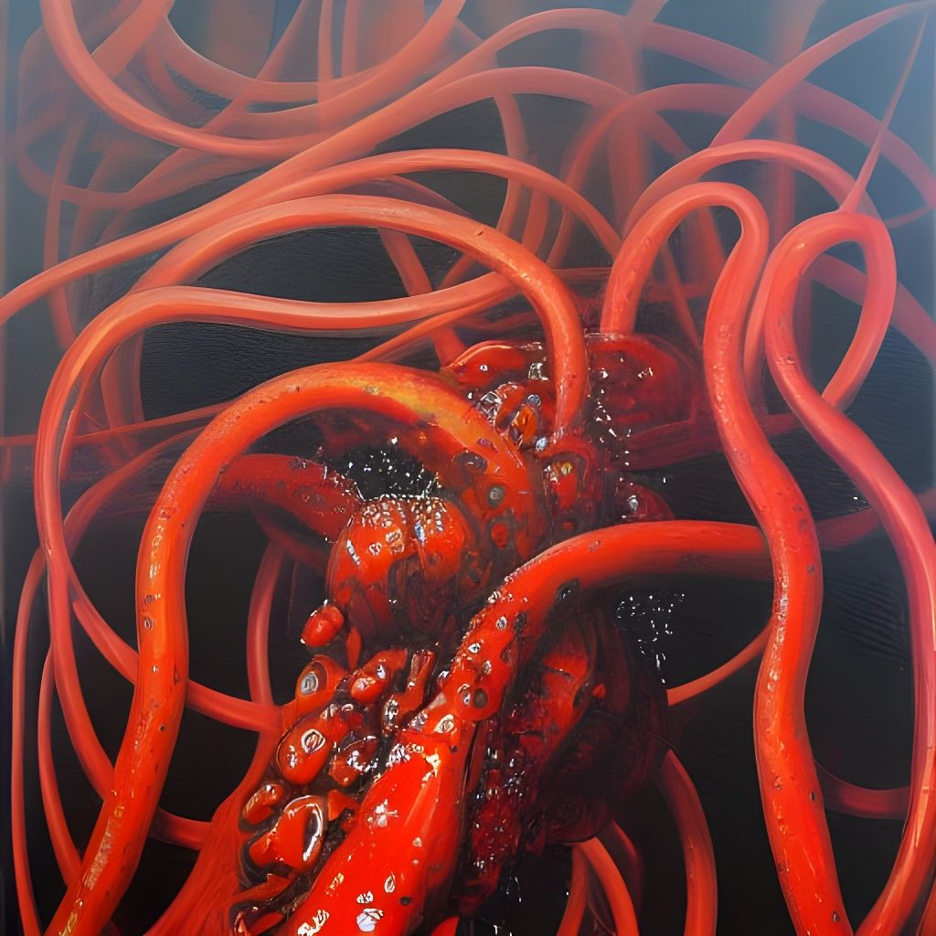 Sinister Ketchup Monster in Oil Painting Style