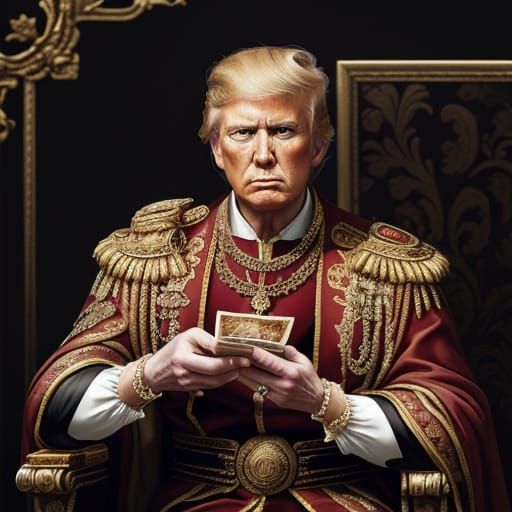 Trump as Roman Emperor Eating Money in Baroque Style