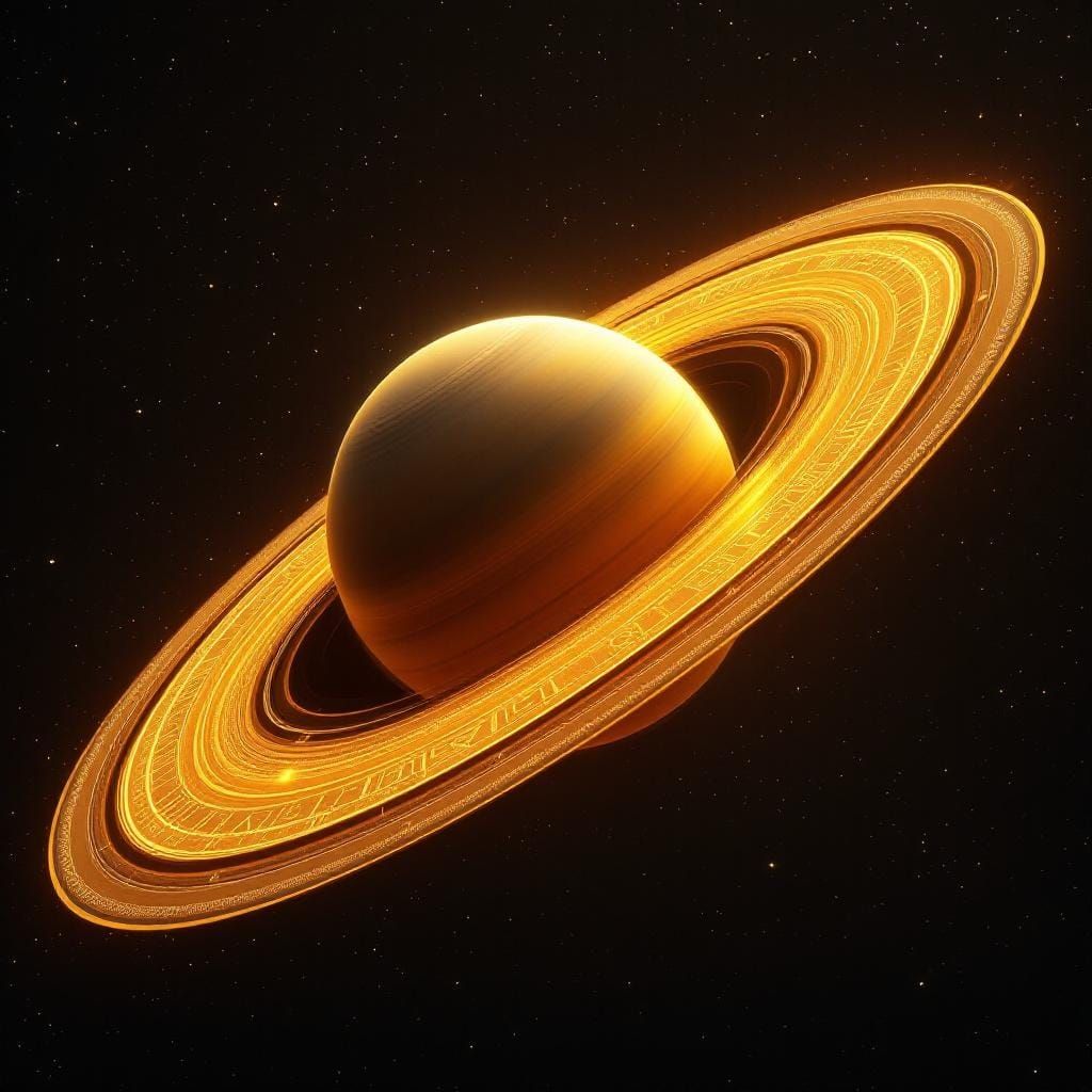 Majestic Saturn in Deep Space with Alien Glyphs