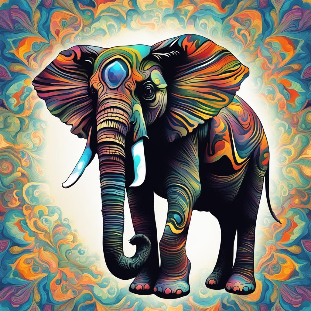 Psychedelic Elephant in Abstract Surreal Style