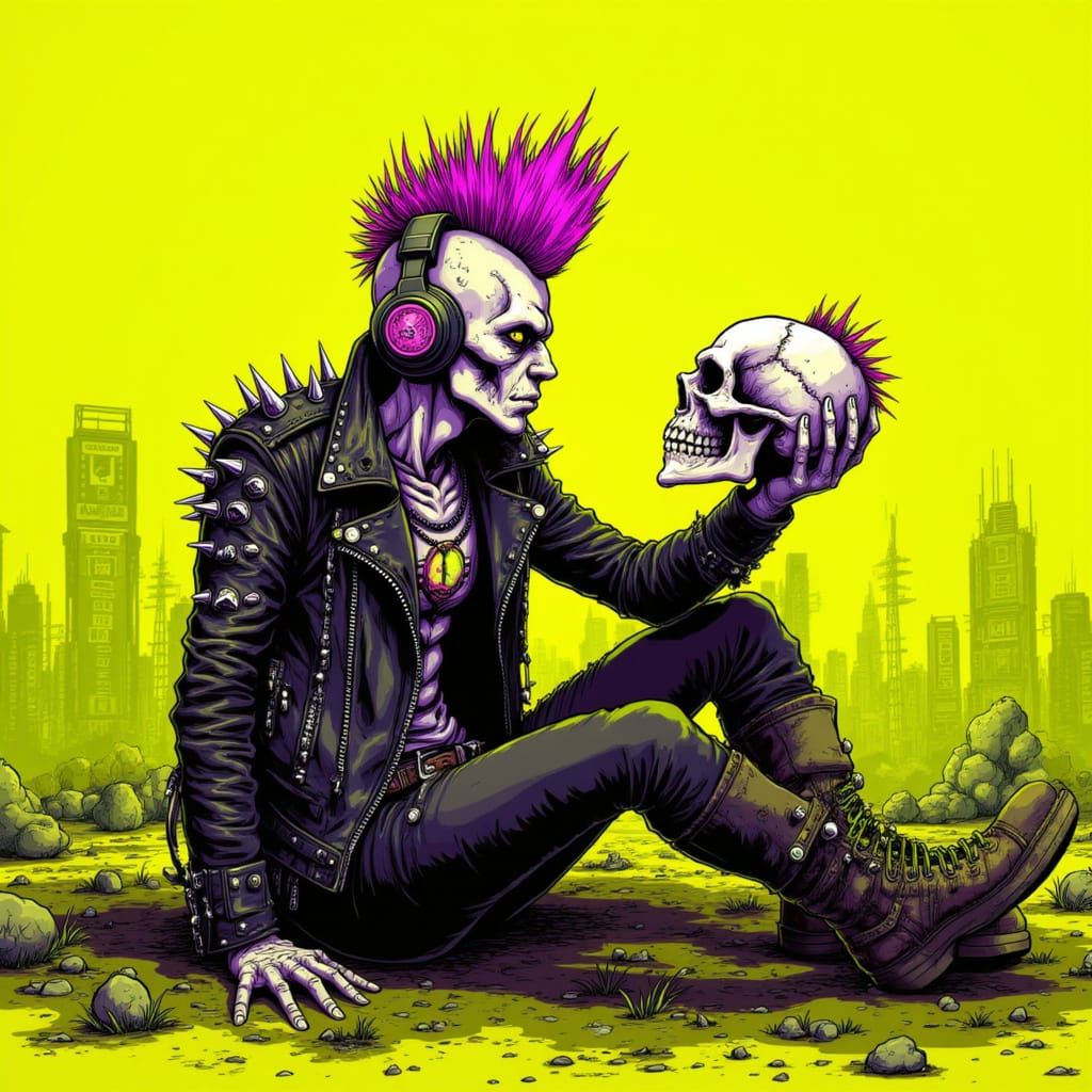 Zombie Punk Rocker with Mohawk in Comic Style