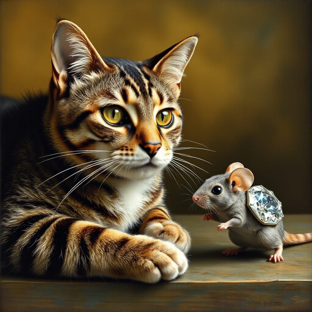 Cat and Diamond Mouse: A Surreal Portrait