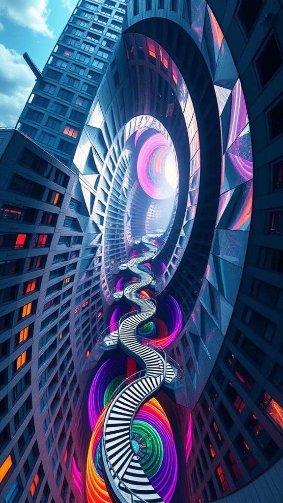 Mind-Bending Warped Skyscraper with Infinite Staircase