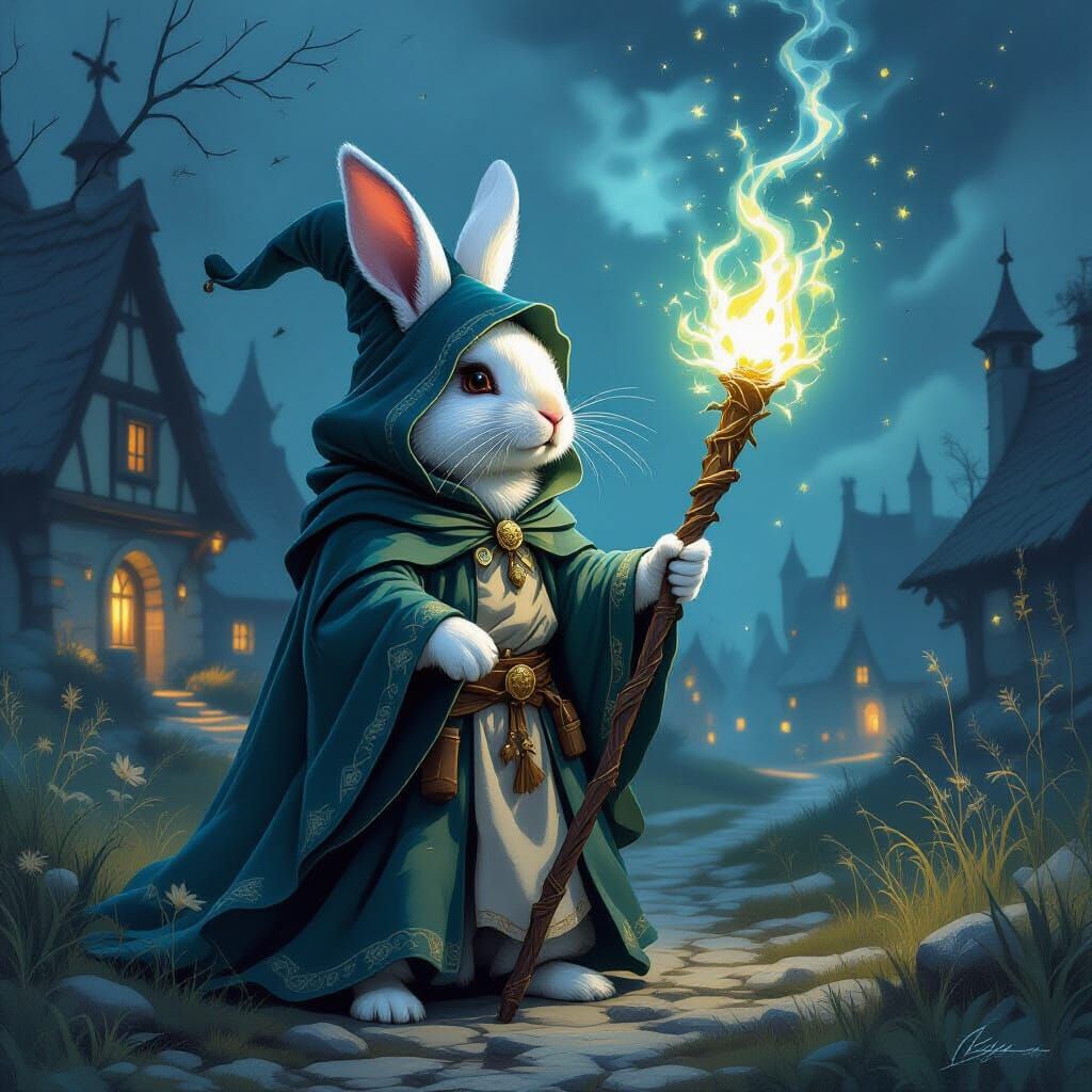 Mystical Rabbit Casting Magic in Dark Fantasy Style