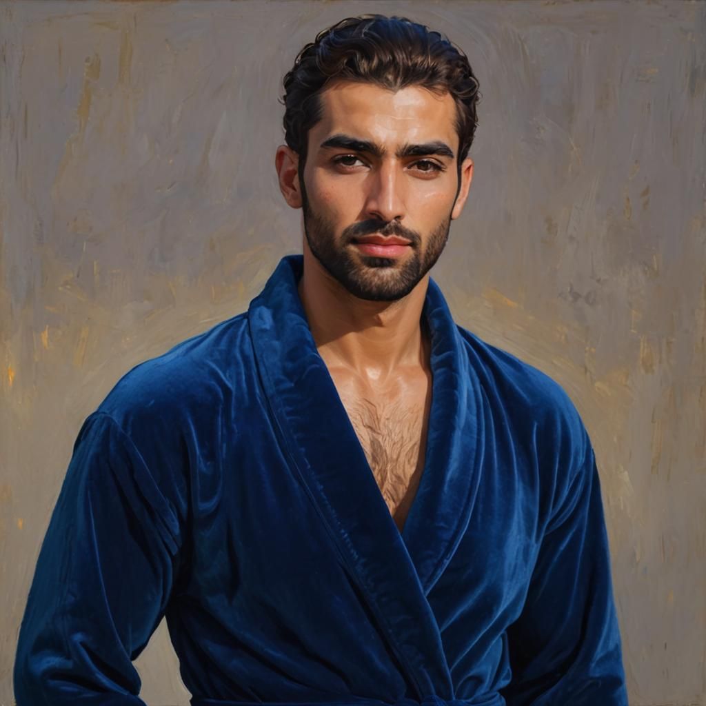 Handsome Arab in Blue Velvet Robe: Impressionist Portrait