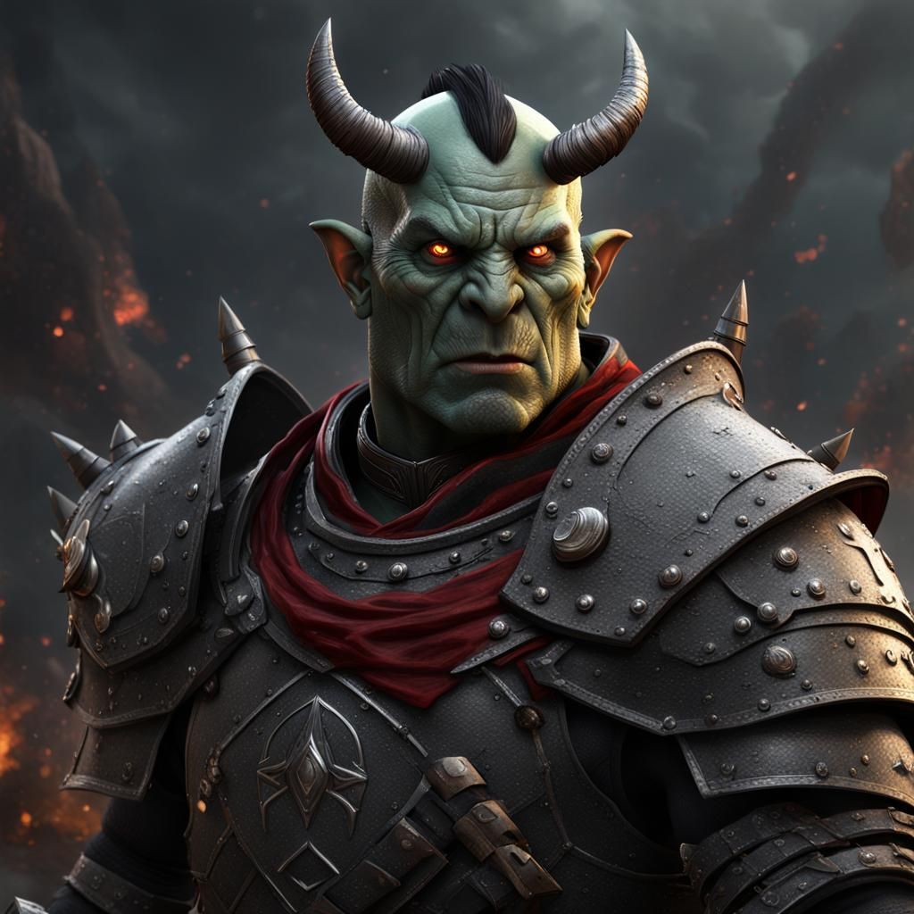 Orc Paladin in Splint Armor, Detailed Digital Art