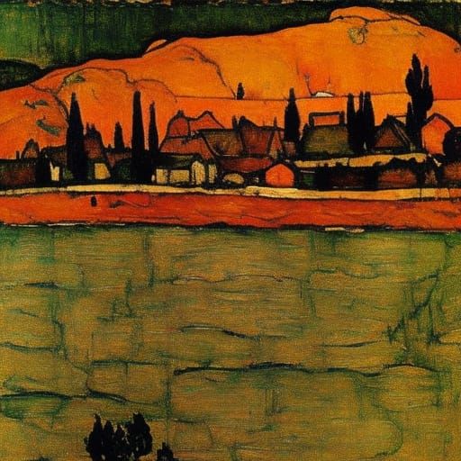Egon Schiele Inspired Landscape