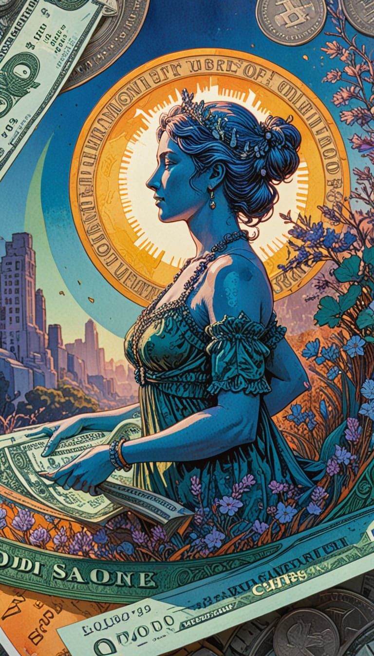 Colorful Intaglio Currency Design in Gouache and Watercolor