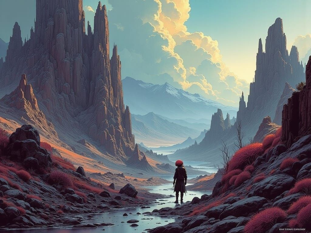 Alien planet with strange flora and fauna, in a hyper-realis...