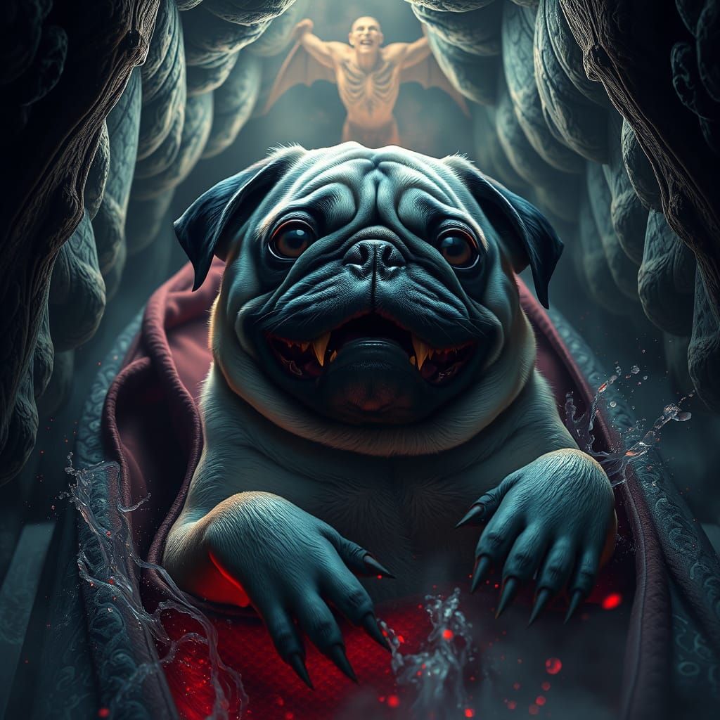 Pug Vampire Rising: Detailed Fantasy Art