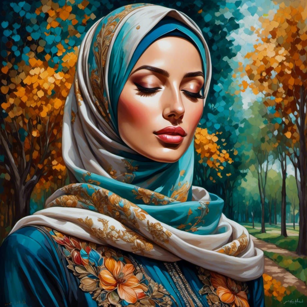 European Woman in Hijab with Closed Eyes