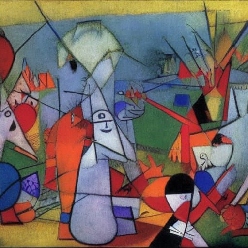 Fiery Rabbit Amidst Musical Chaos, Inspired by Ensor and Kle...