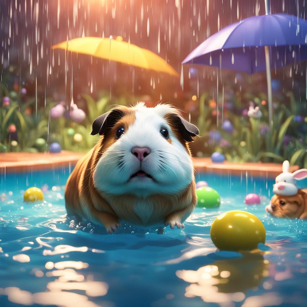 Guinea Pig Pool Party with Pug and Bunnies