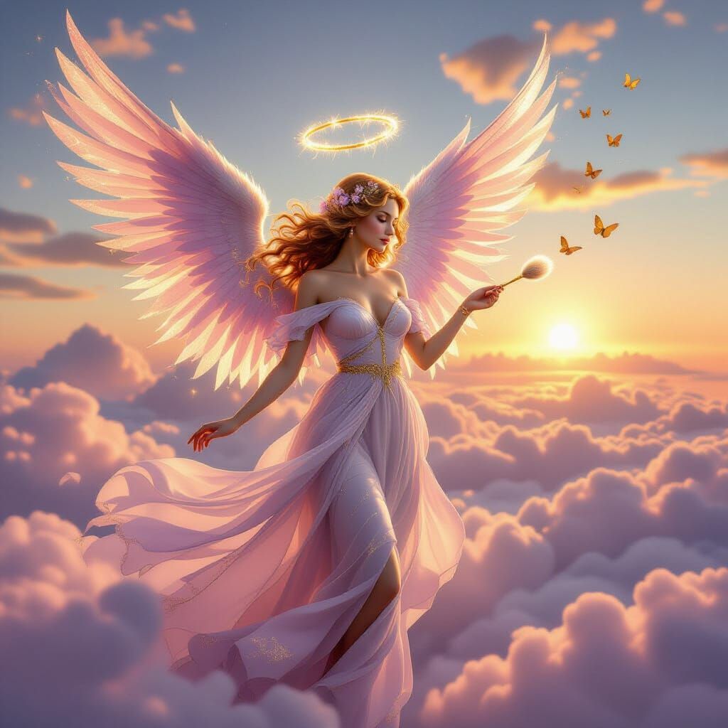 Angelique Painting Sunset Clouds in Rose Gold Light