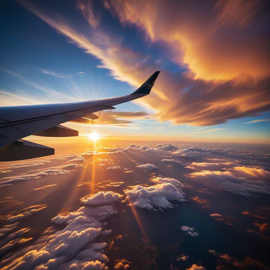 Sunset Aerial Photography with Airplane Wing