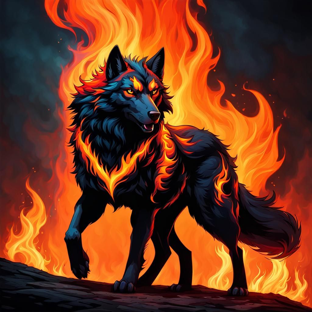Fiery Wolf Portrait in Fantasy Concept Art