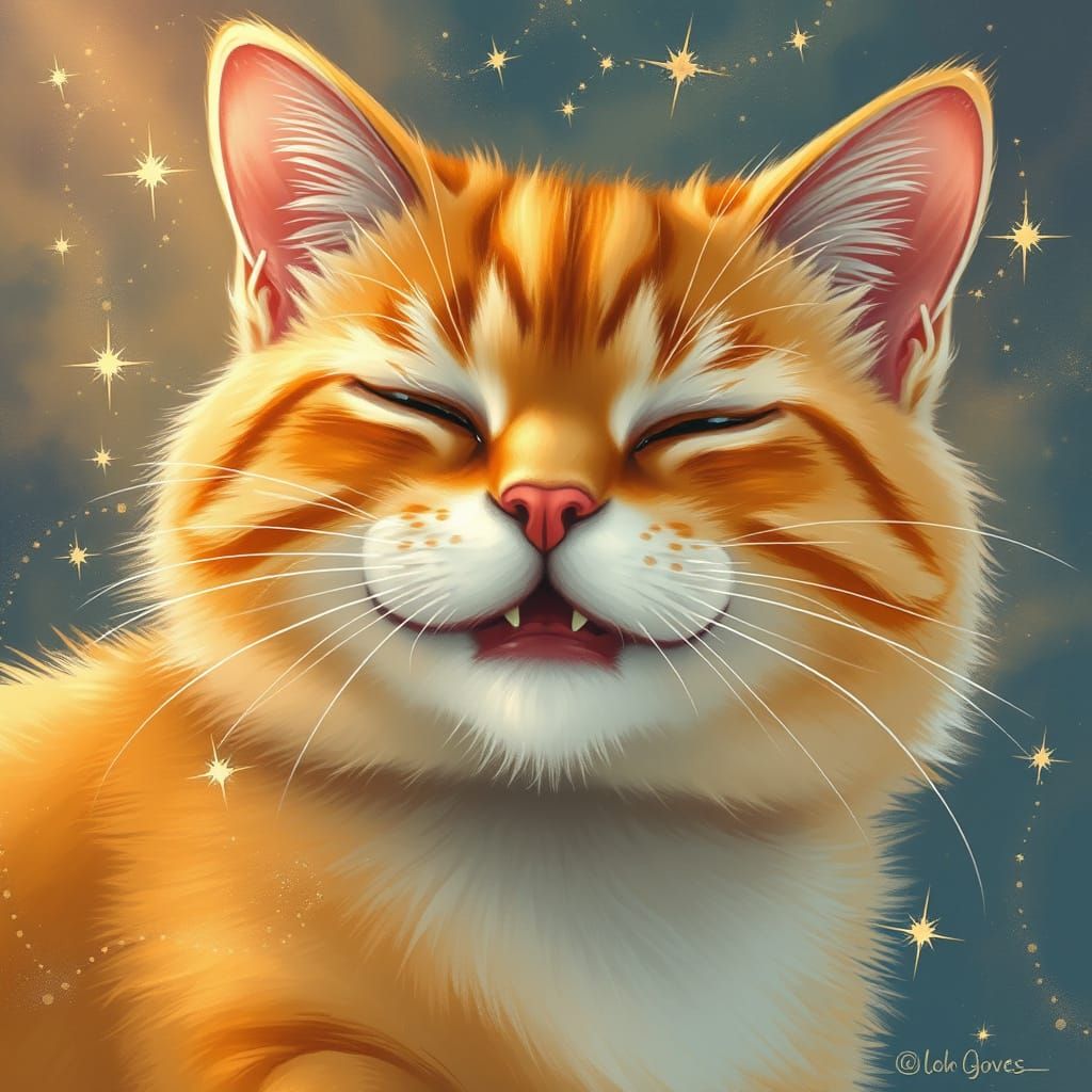 Whiskers Weave Cosmic Bliss in Radiant, Ethereal Glow