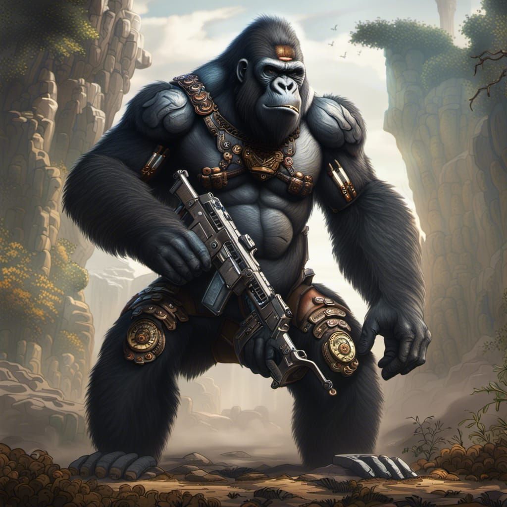 Armored Gorilla Hybrid in Detailed Matte Painting