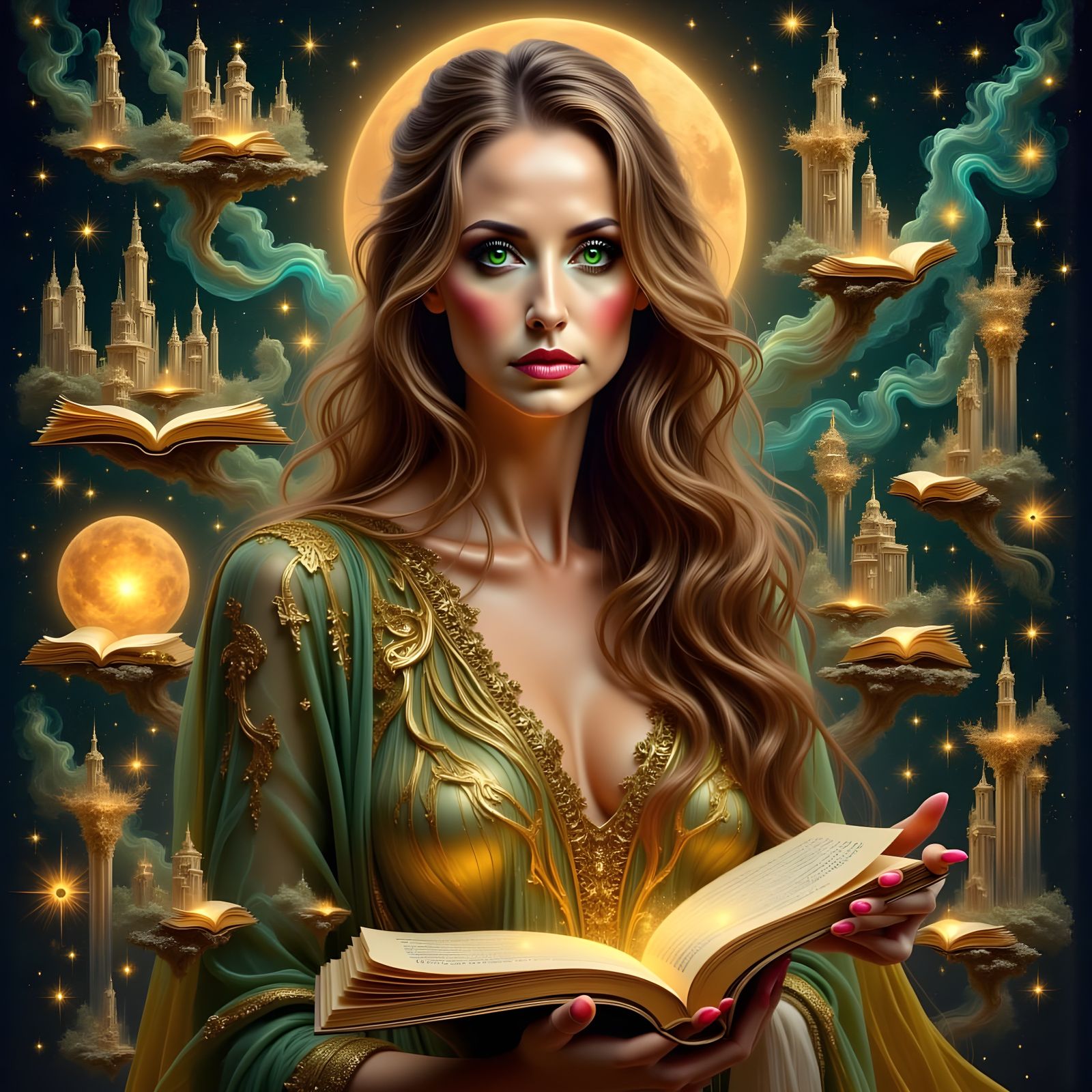 Celestial Librarian in Cosmic Fantasy Style