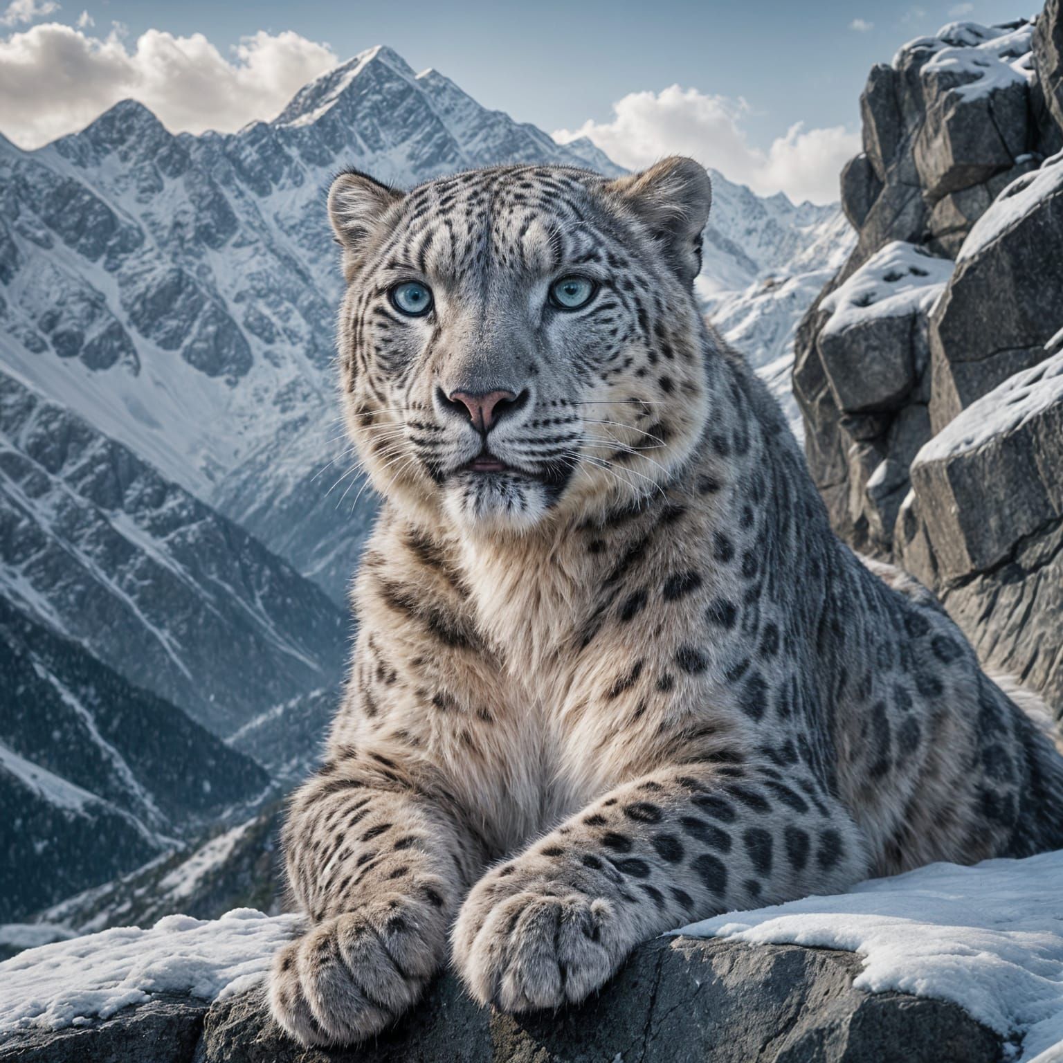 Snow Leopard Resting on Himalayan Ledge in 8K
