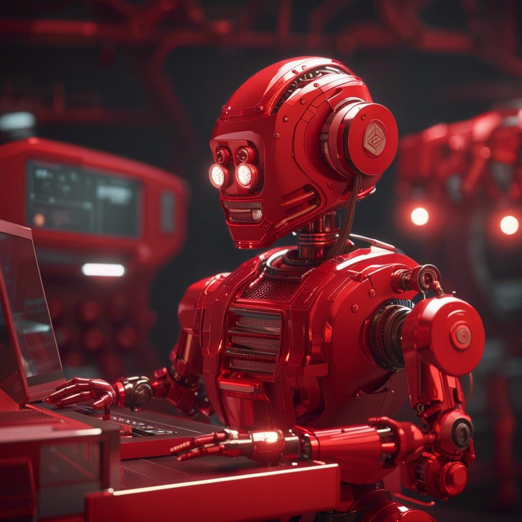 Vintage Red Robot in Factory: Sci-Fi 3D Render
