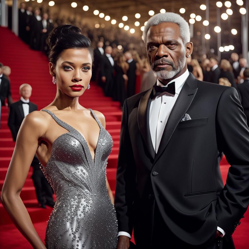 Elegant Couple Posing on Red Carpet Portrait