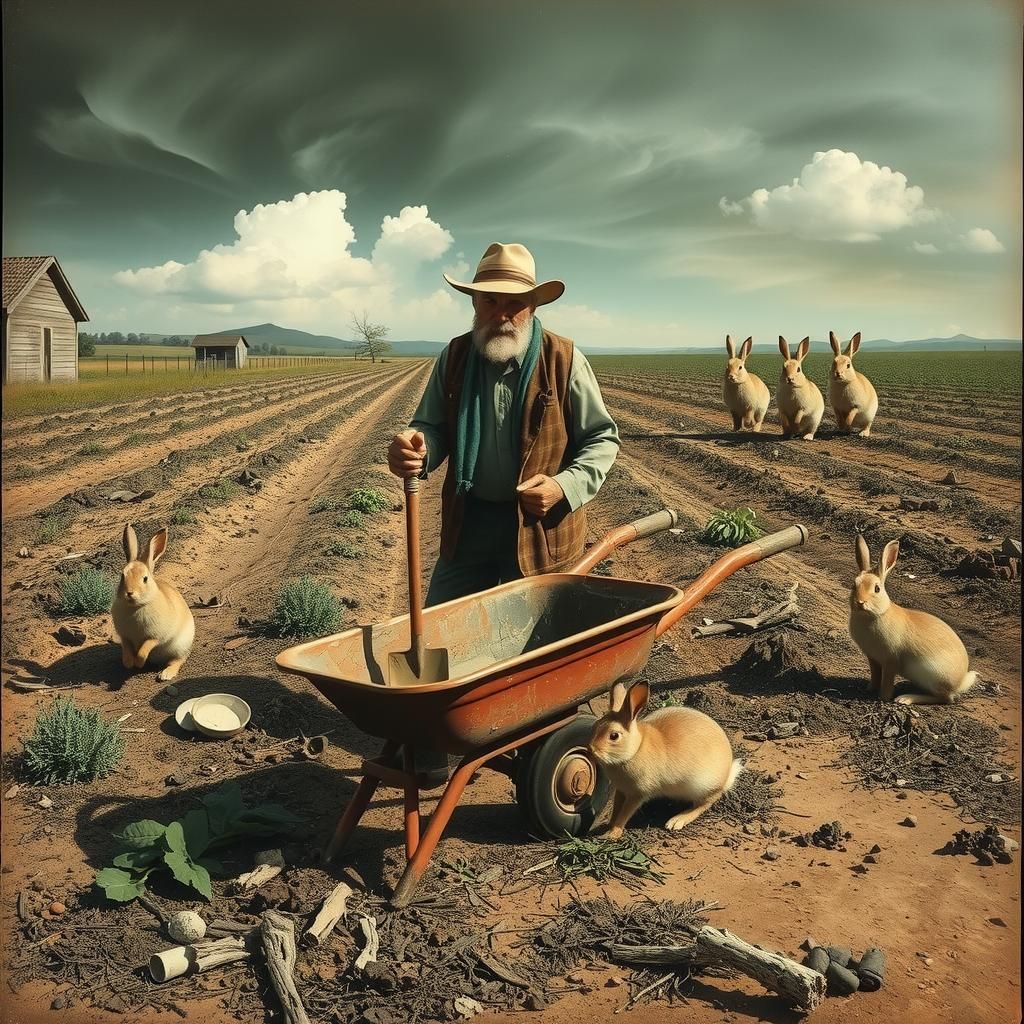 Surreal Ruined Farm With Angry Farmer