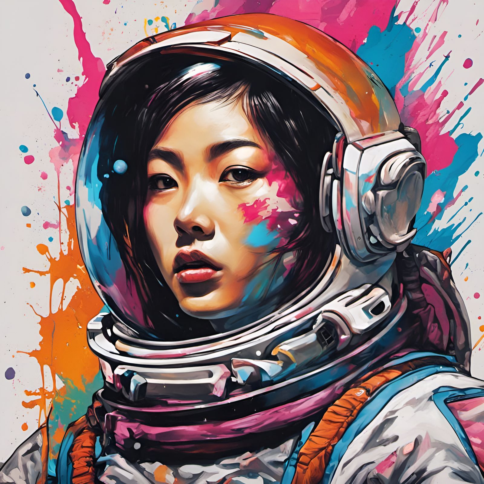 Asian Astronaut in Colorful Graffiti Street Art