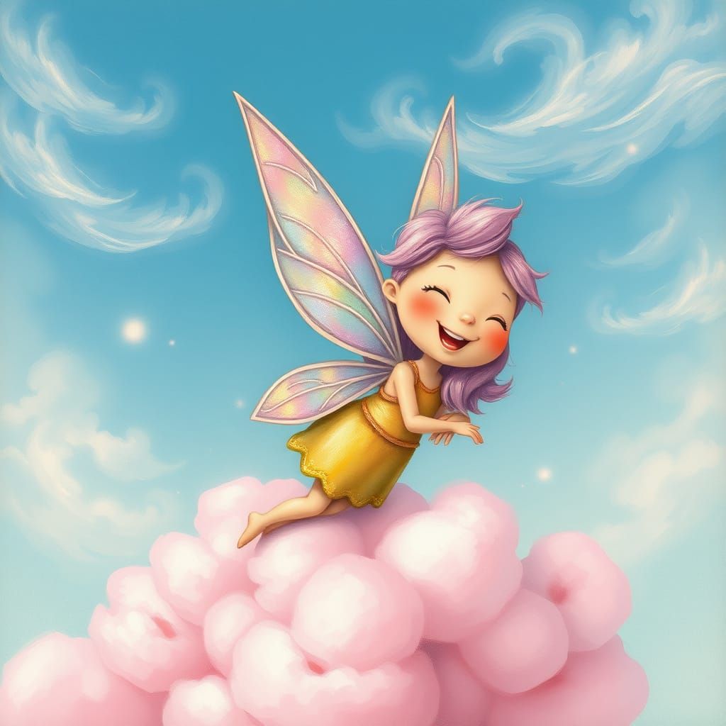 Whimsical Fairy in a Dreamy Gouache Landscape