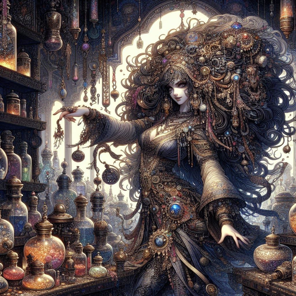 Enchantress Dancing in Apothecary: Graphic Novel Illustratio...