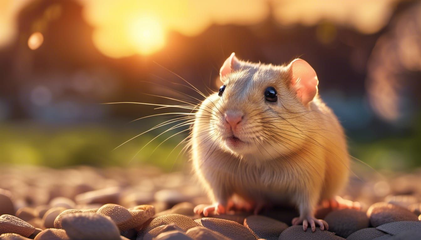 Gerbil Portrait on Diamond in Farm Sunset
