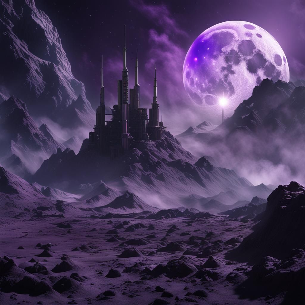 Purple base on the moon in smoke