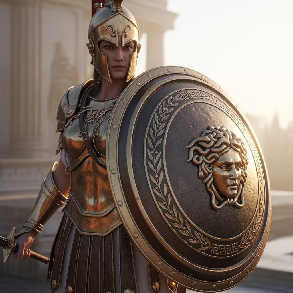 Athena with Medusa Shield in Art Nouveau Style