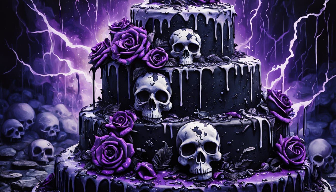 Decaying Gothic Wedding Cake in Electric Purple