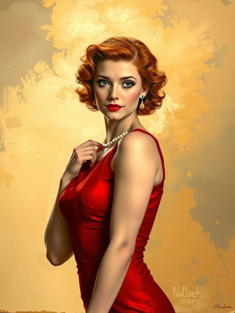 Redhead Pin-Up in Art Nouveau and Tonalist Style
