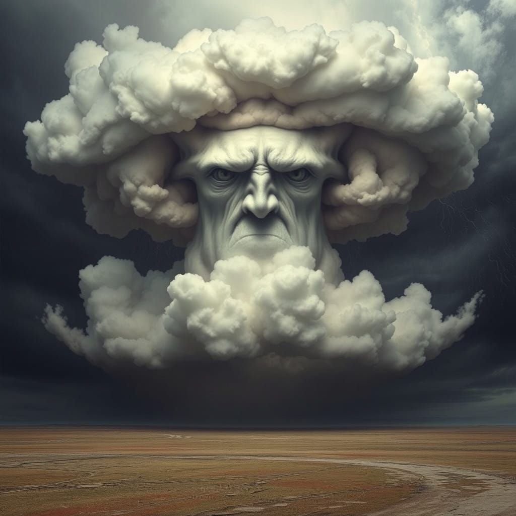 Surreal Storm Clouds Descend Upon a Flat Landscape in Dark L...