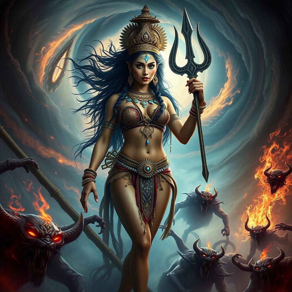 Ethereal Goddess Unleashes Divine Fury in Cosmic Battle