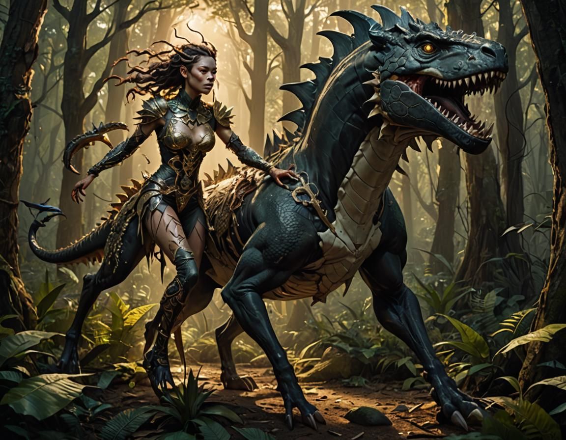 Mystical Forest Chimera Girl in Surreal Style