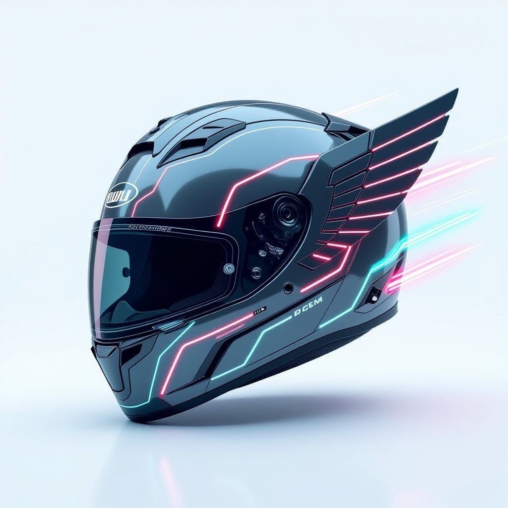 Futuristic Winged Helmet Logo in Neon Cyberpunk Style